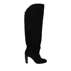 Schwarze Veloursleder-Stiefel mit Absatz Schwarze Veloursleder-Stiefel mit Absatz