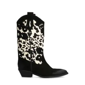 Veloursleder-Cowboystiefel mit Kuhfellmuster Veloursleder-Cowboystiefel mit Kuhfellmuster