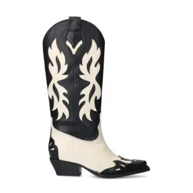 Schwarze Leder-Cowboystiefel mit Stickerei Schwarze Leder-Cowboystiefel mit Stickerei