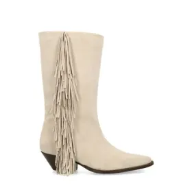 Beigefarbene Veloursleder-Cowboystiefel mit Fransen Beigefarbene Veloursleder-Cowboystiefel mit Fransen