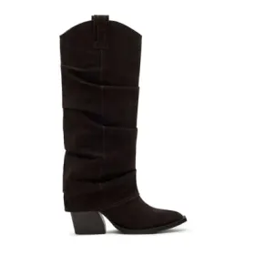 Dunkelbraune Veloursleder-Cowboystiefel mit Umschlag Dunkelbraune Veloursleder-Cowboystiefel mit Umschlag